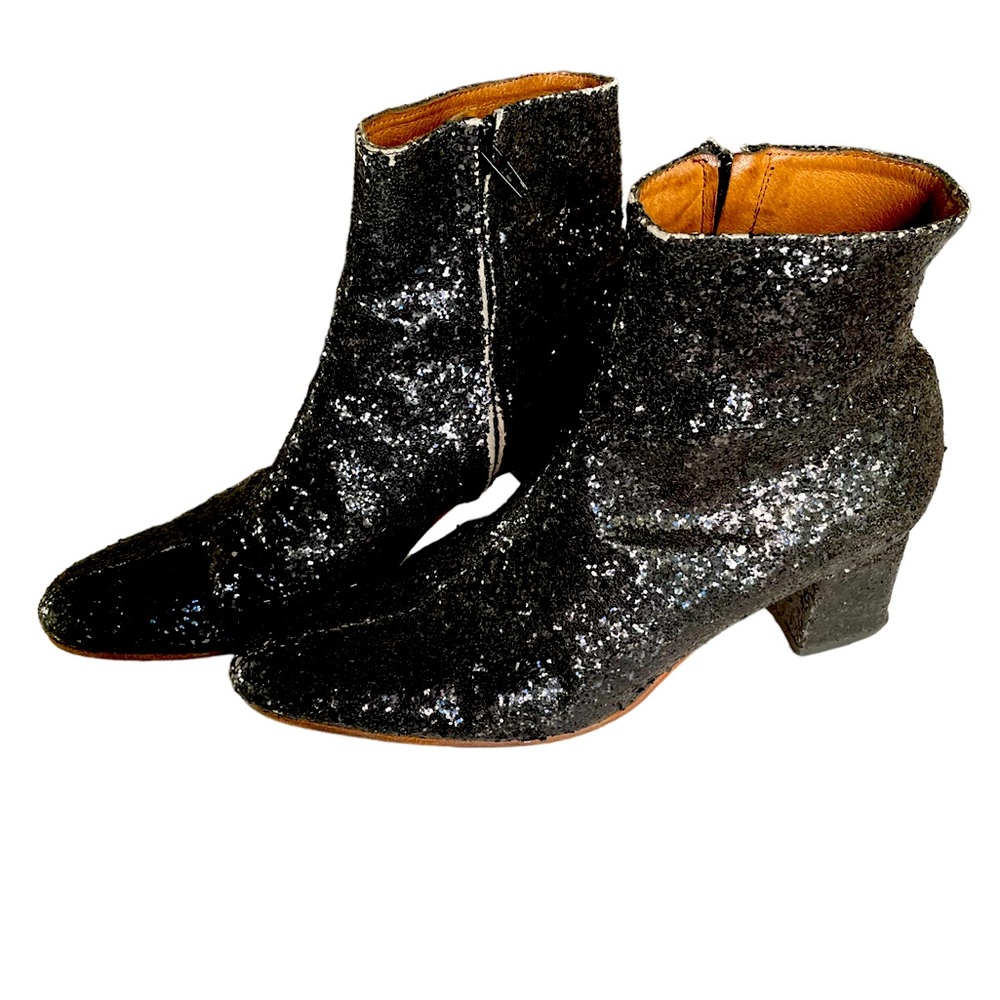 Goodbyefolk black leather glitter ankle boots